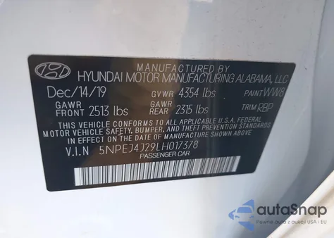 2020 Hyundai Sonata Sel Plus из США, поврежденный, VIN 5NPEJ4J29LH017378